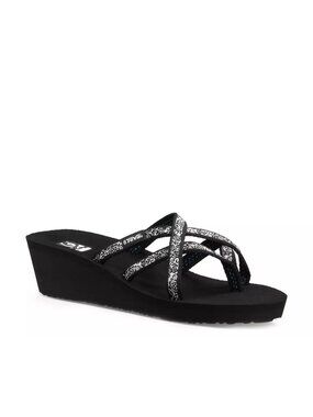 Teva Black Fleur Mush Mandalyn Ola 2 Wedge Sandal size 9